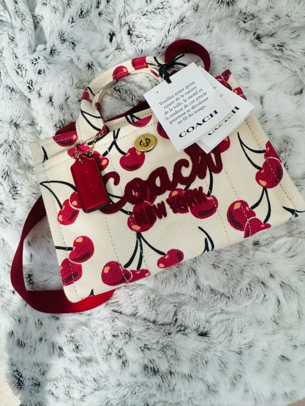 Coach Cherry-Print Canvas Satchel - Cream/Red